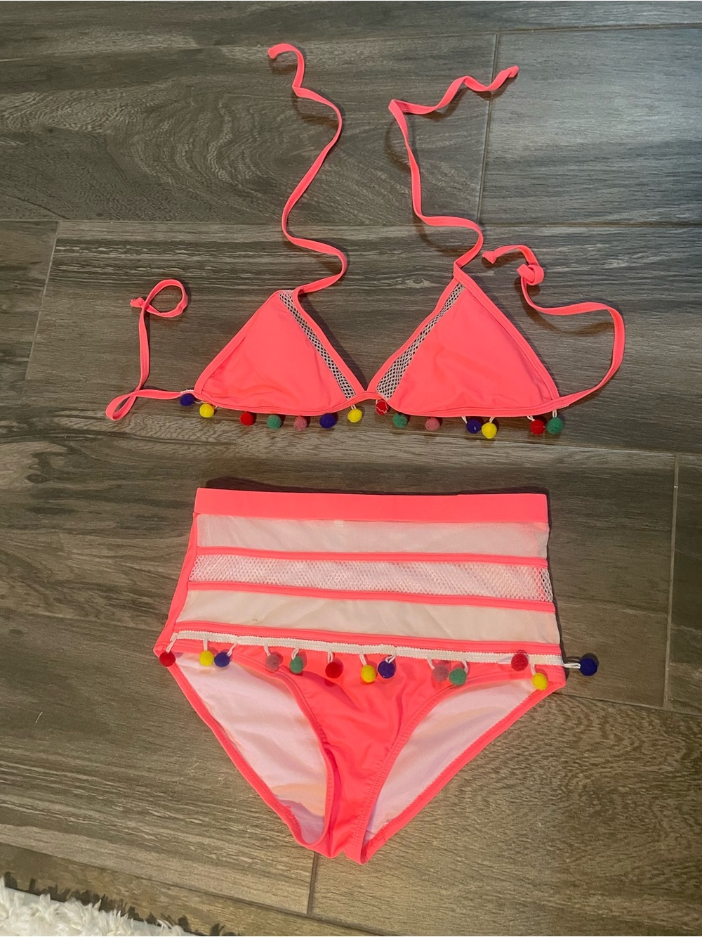 Women Neon Pink Pom-Pom Bikini Set - Brand